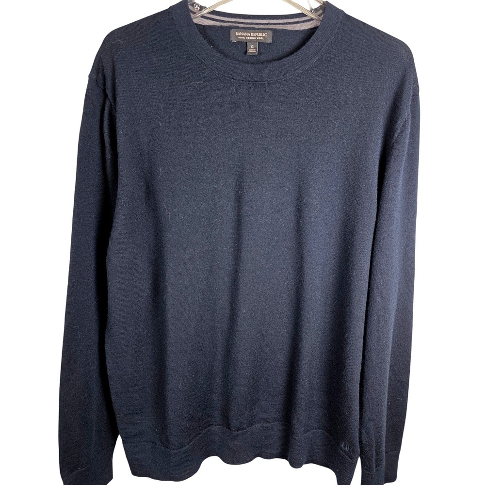 Banana Republic Men‎ XL 100% Merino Wool Sweater Black Academia Preppy Layering